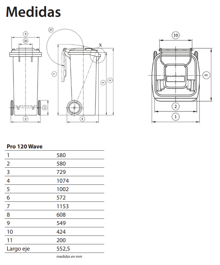 Gran contenedor de basuras de 240 litros