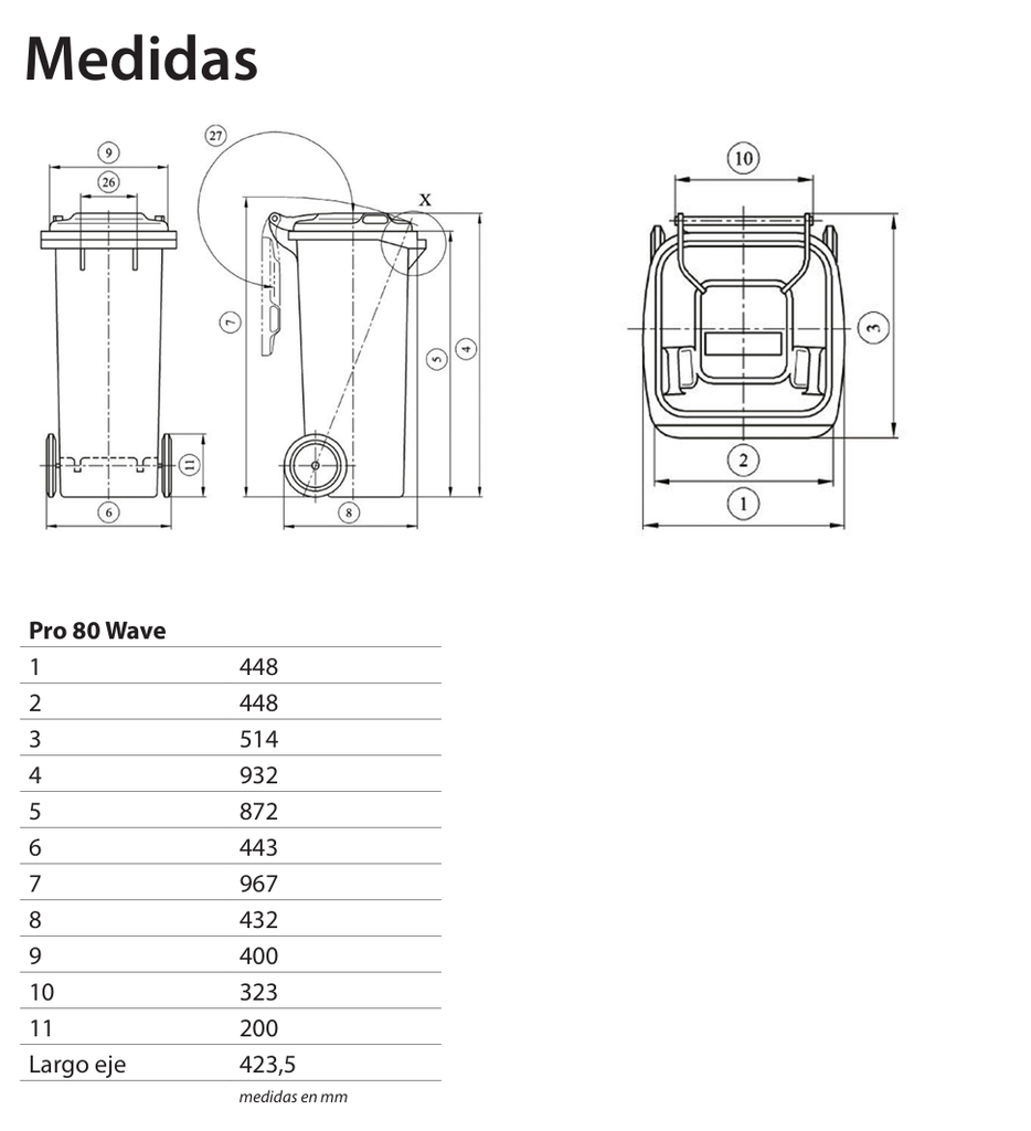 Gran contenedor de basuras de 80 litros