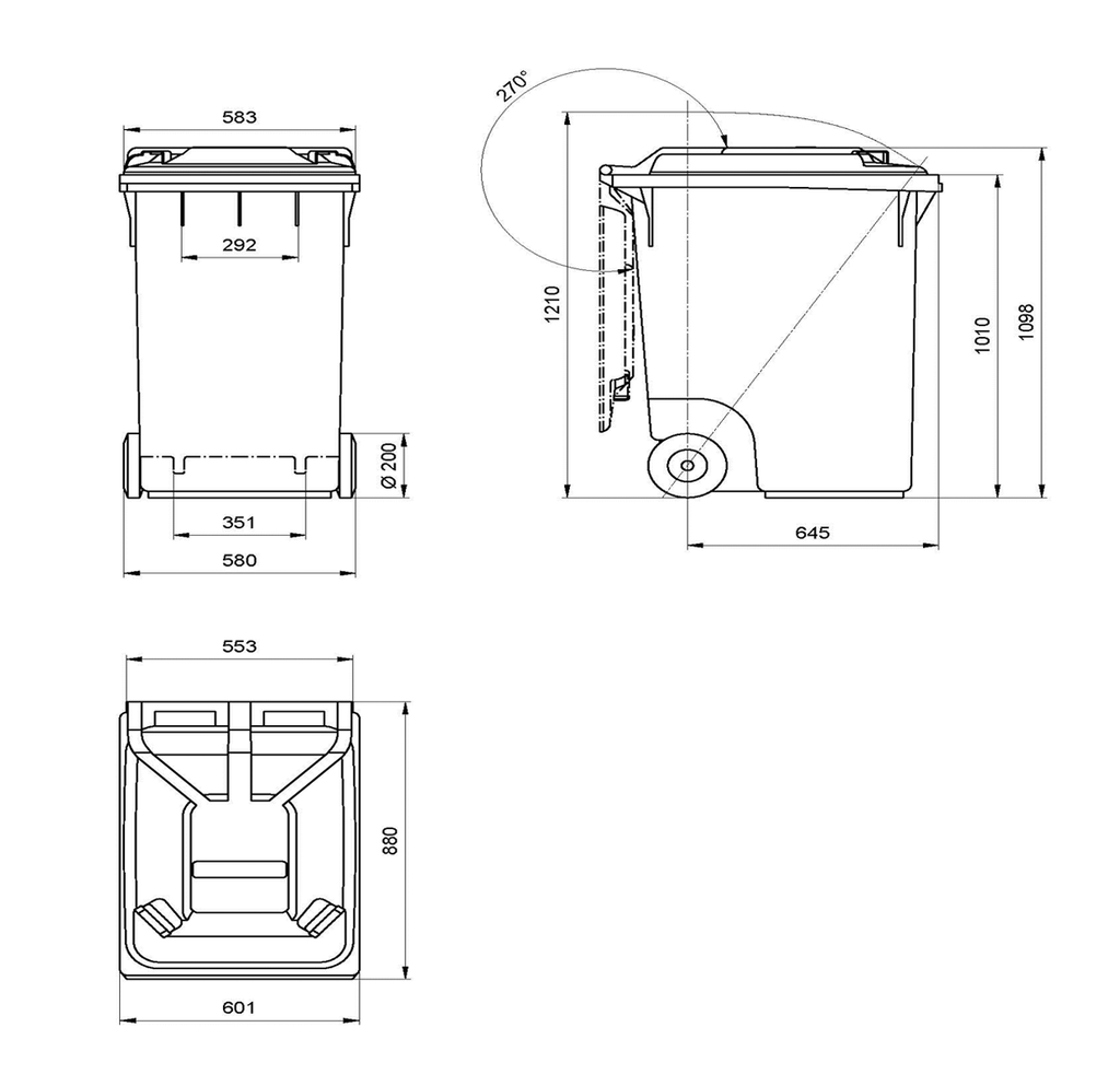Gran contenedor de basuras de 360 litros