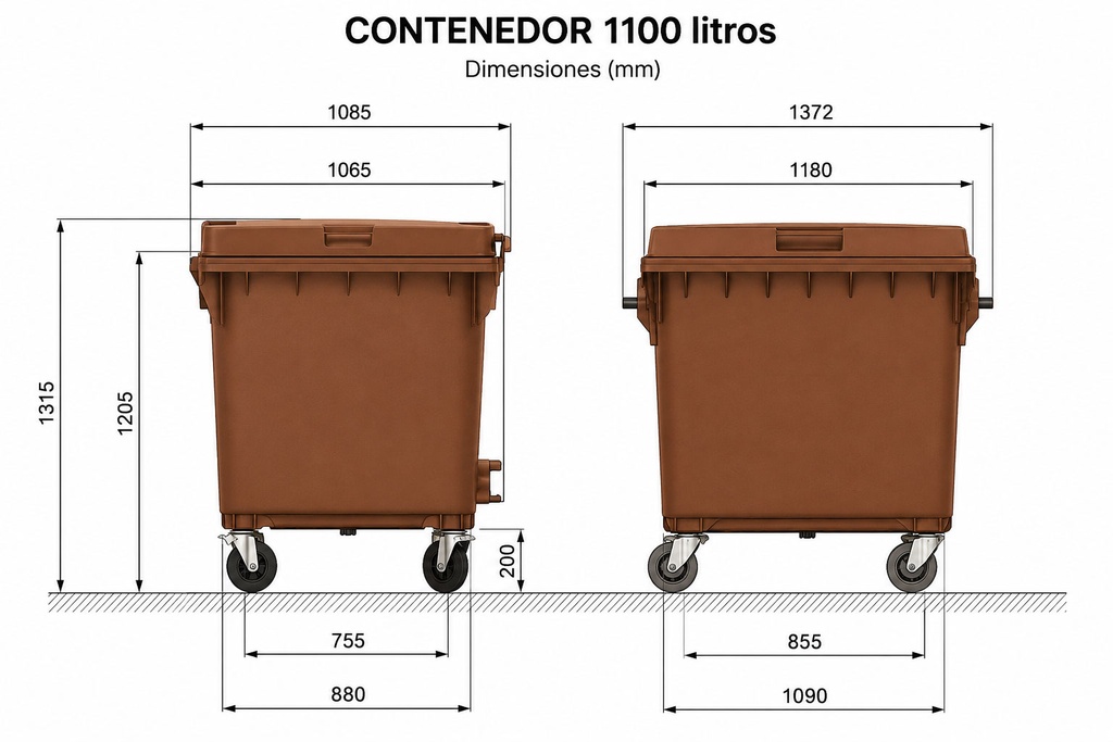 Gran contenedor de basura Schäfer 1100 litros tapa plana