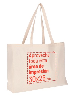 Bolsa de algodón con base de 12 cm y asas largas 48x36 cm de 150 gr