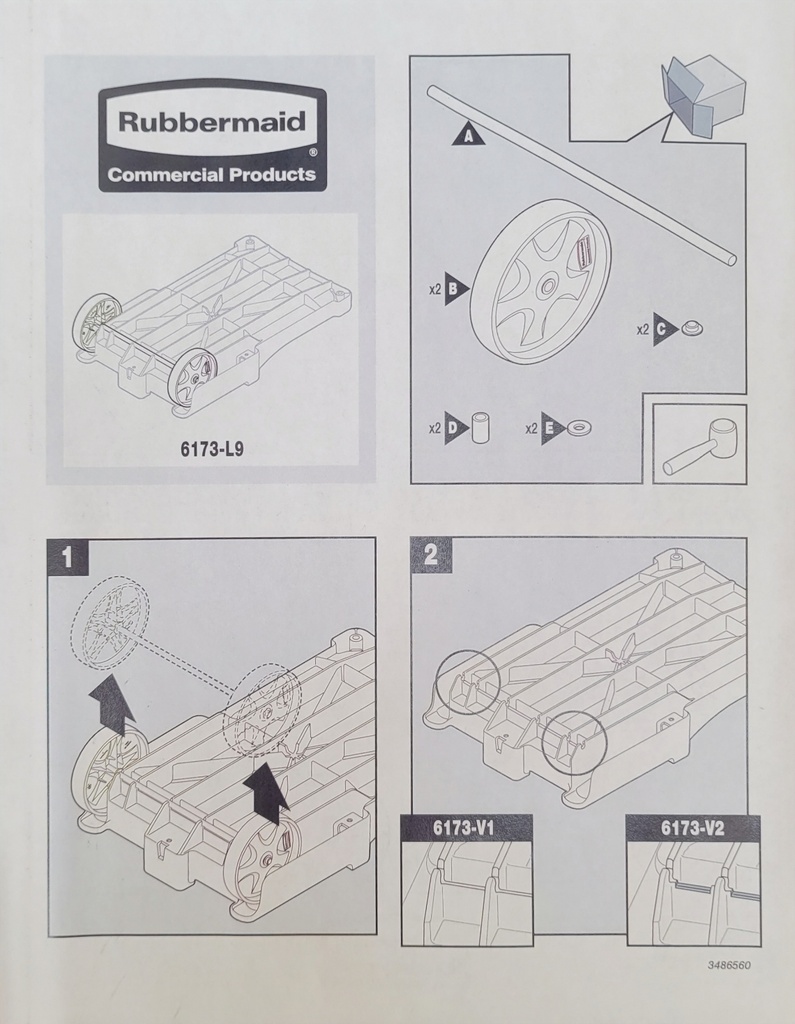 Conjunto de 2 Ruedas y Eje -1 20 Cm.para Carro de Limpieza Rubbermaid