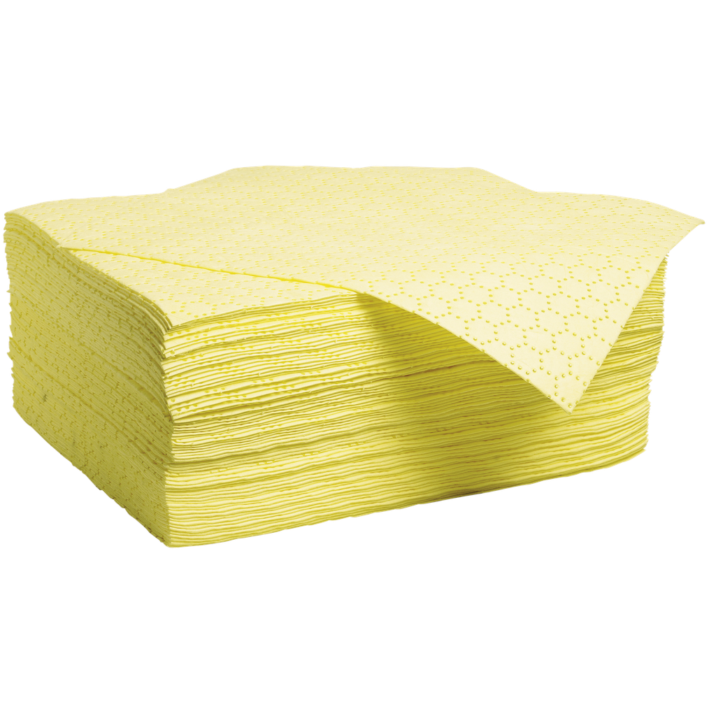 100 HOJAS ABSORBENTES PARA PRODUCTOS QUÍMICOS DE DOBLE ESPESOR CON 2 CAPAS DE REFUERZO.