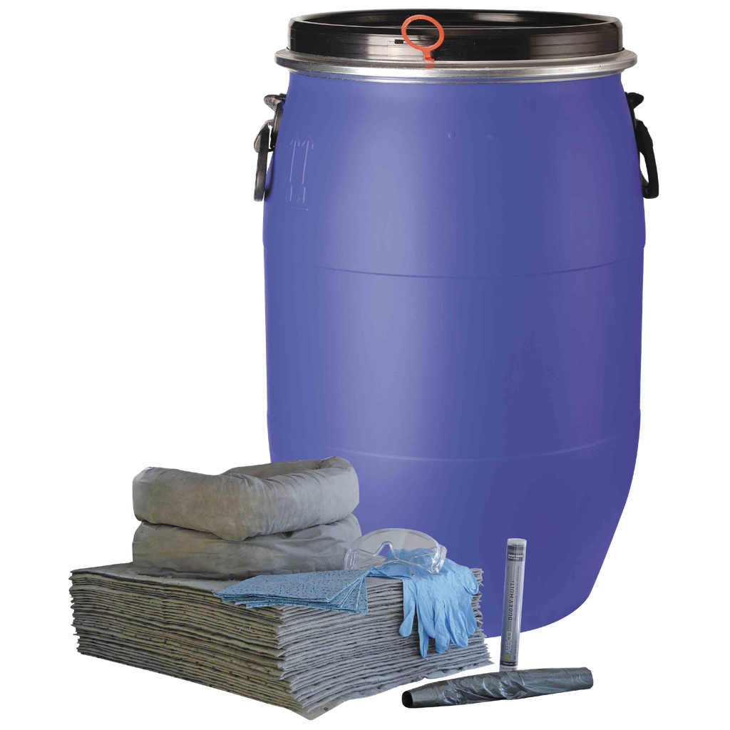 Kit Absorbente Universal De 75 Litros En Bidón Homologado Azul.