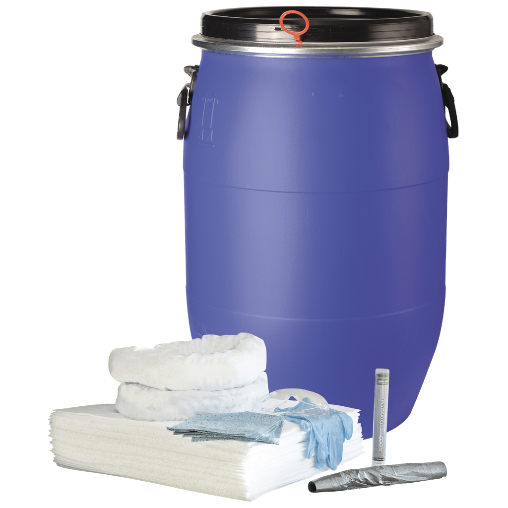 Kit Absorbente De Hidrocarburos De 75 Litros En Bidón Homologado Azul.