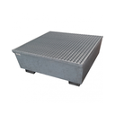 CUBETO DE RETENCIÓN DE ACERO GALVANIZADO DE 440L PARA 4 BIDONES, REJILLA GALVANIZADA.