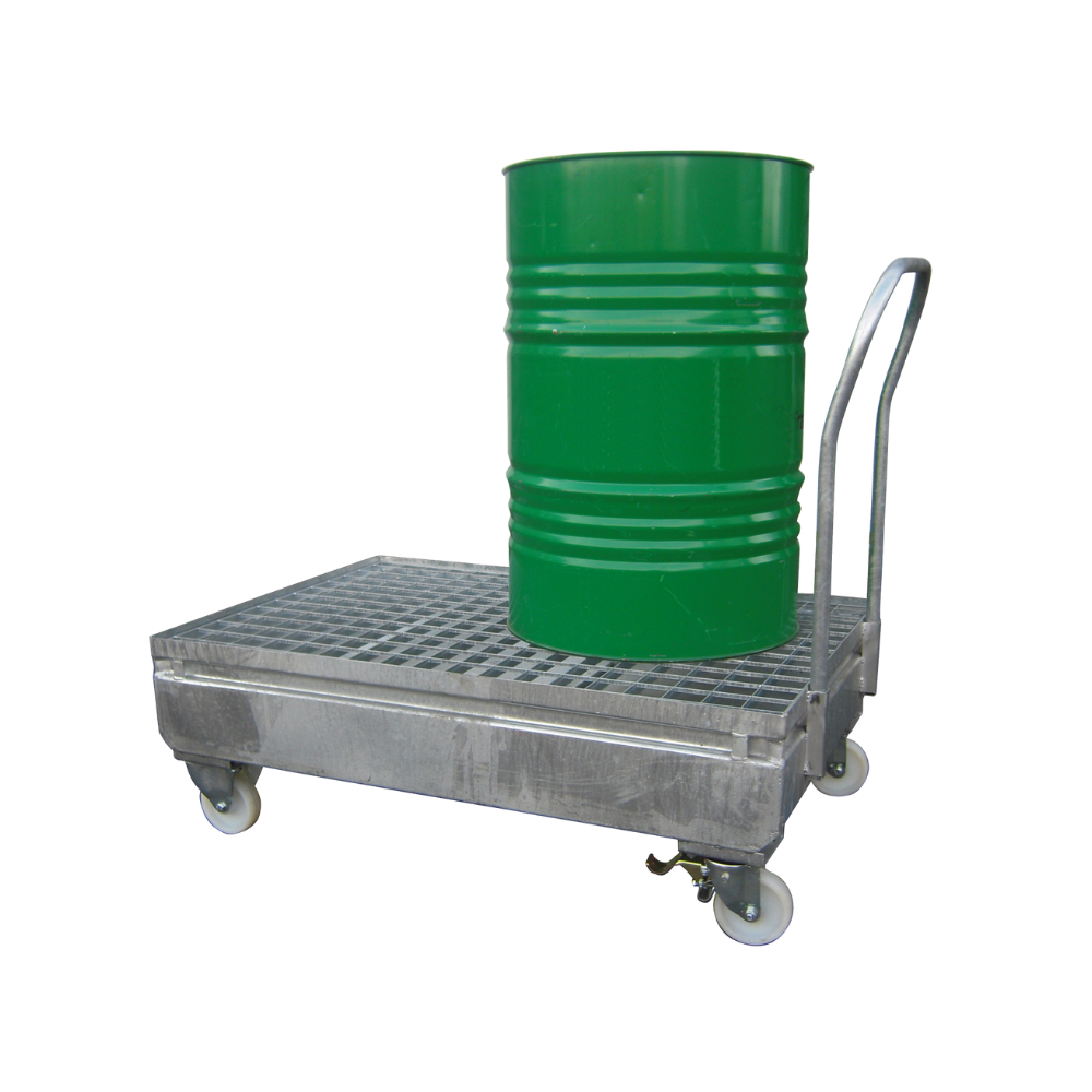 CARRO DE RETENCIÓN DE ACERO GALVANIZADO DE 220L PARA 2 BIDONES.