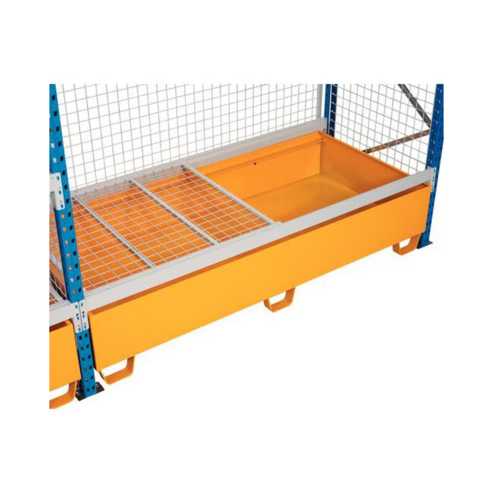 CUBETO DE RETENCIÓN DE ACERO BARNIZADO DE 375 LITROS PARA JAULA DE REJILLA.