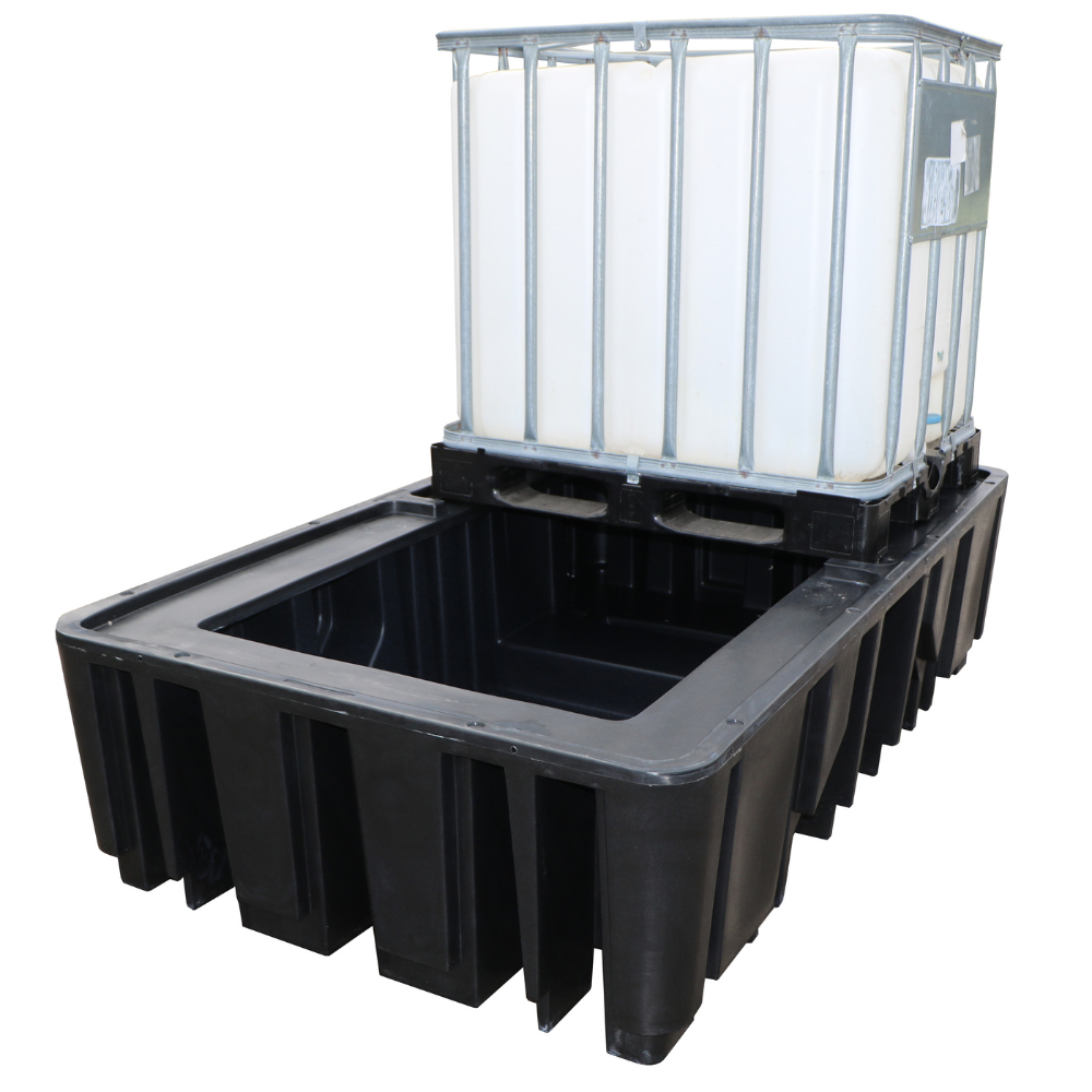 CUBETO DE RETENCIÓN DE POLIETILENO DE 1238L PARA 2 IBC, SIN REJILLA.