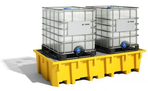 Cubeto De Retención De Polietileno De 1200L Con Soportes De Trasiego Para 2 Ibc.