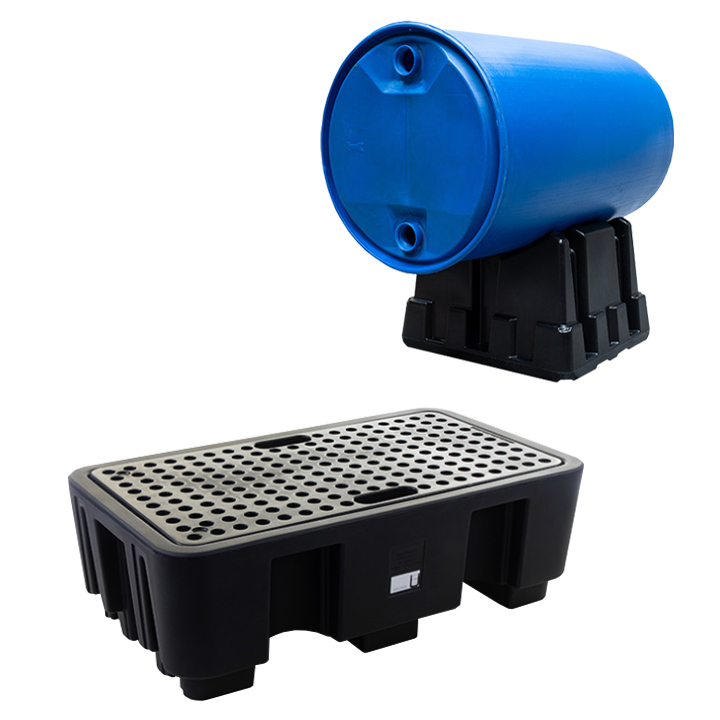 Cubeto De Retención De Polietileno De 250L Con Soporte Para Un Bidón Acostado.