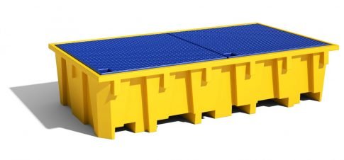 CUBETO DE RETENCIÓN DE POLIETILENO DE 1200L CON SOPORTES DE TRASIEGO PARA 2 IBC.