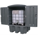 CONTENEDOR CON RETENCIÓN DE POLIETILENO GRIS CON PUERTAS BATIENTES DE 1100 LITROS PARA 1 IBC.