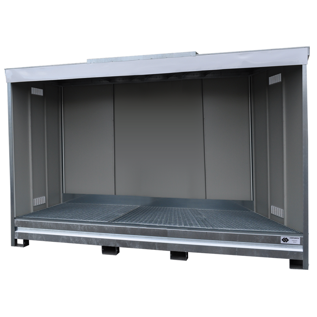 CONTENEDOR SIN PUERTA CON 1 NIVEL GRANDE PARA 3 IBC.