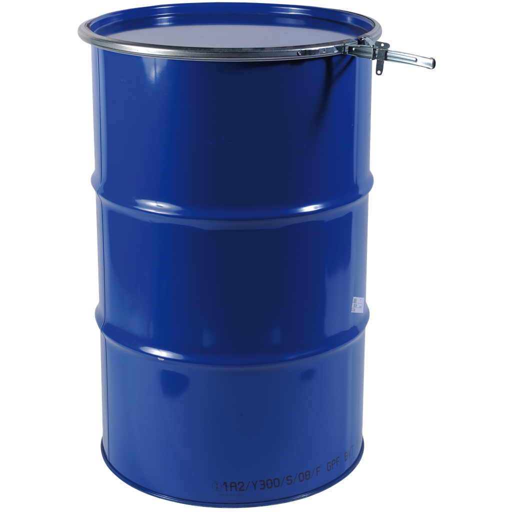 BIDÓN DE TRANSPORTE DE ACERO CON APERTURA TOTAL, DE 120 LITROS.