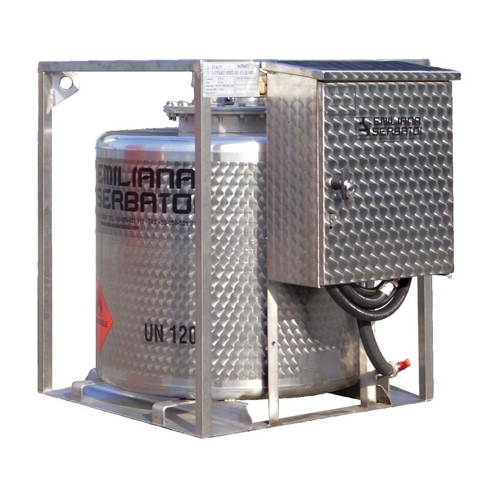 DEPÓSITO DE TRANSPORTE DE GASOLINA DE ACERO INOXIDABLE REFORZADO PARA GASOLINA DE 330L Y 12V.