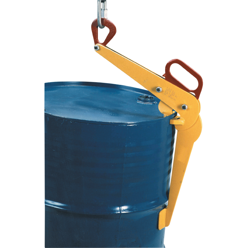 PINZA DE ELEVACIÓN MANUAL PARA BIDÓN DE ACERO Ø 600 MM EN POSICIÓN VERTICAL CON BORDE.