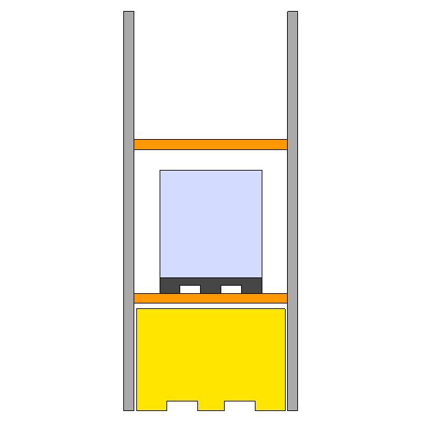 ESTANTERIA 2 NIVELES, 1 GRG POR NIVEL, CUBETO 1000L