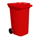 CONTENEDOR PLÁSTICO DE COLOR ROJO CON 2 RUEDAS, 120 L.