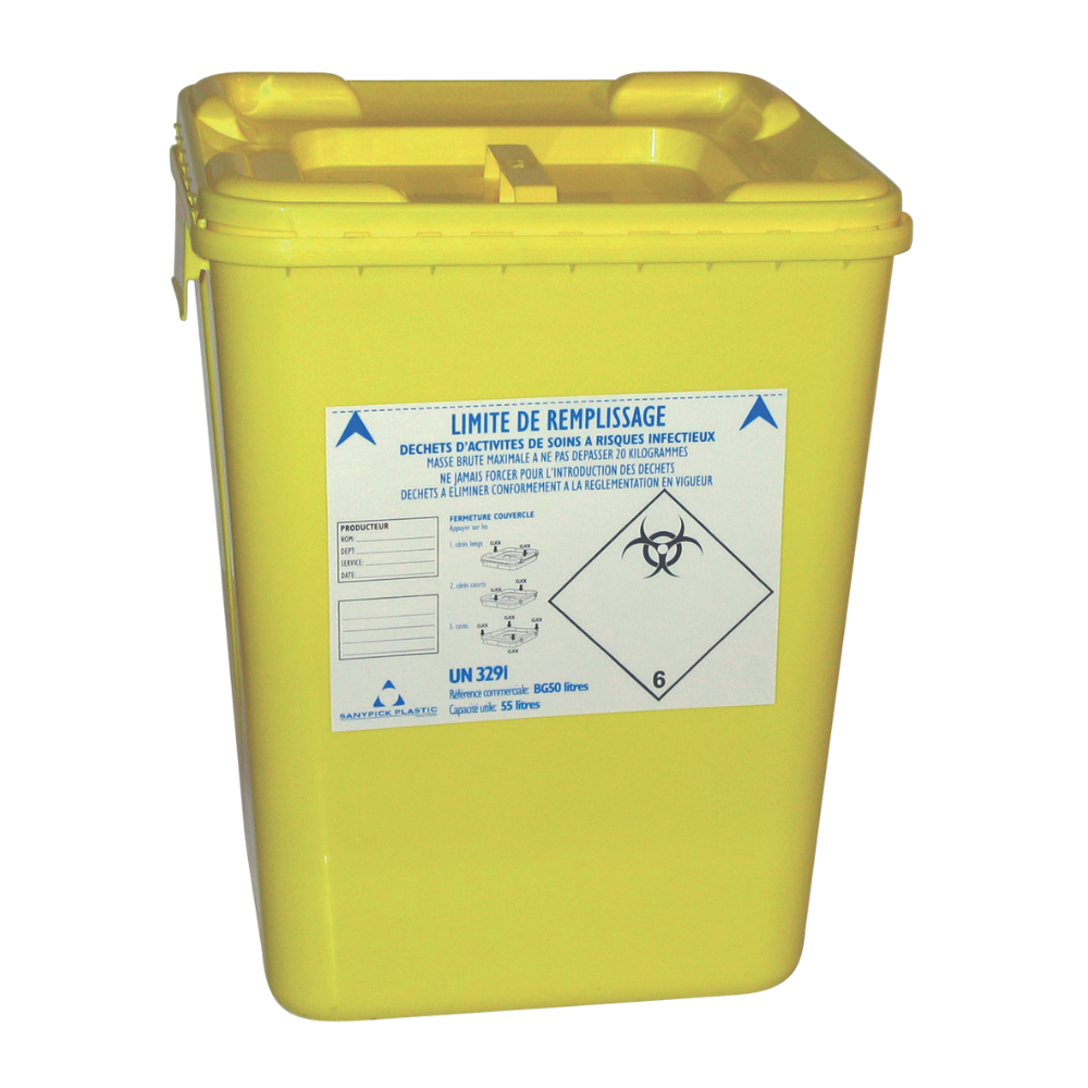 COLECTORES DE PLÁSTICO PARA RESIDUOS SANITARIOS PELIGROSOS, DE 50 L.
