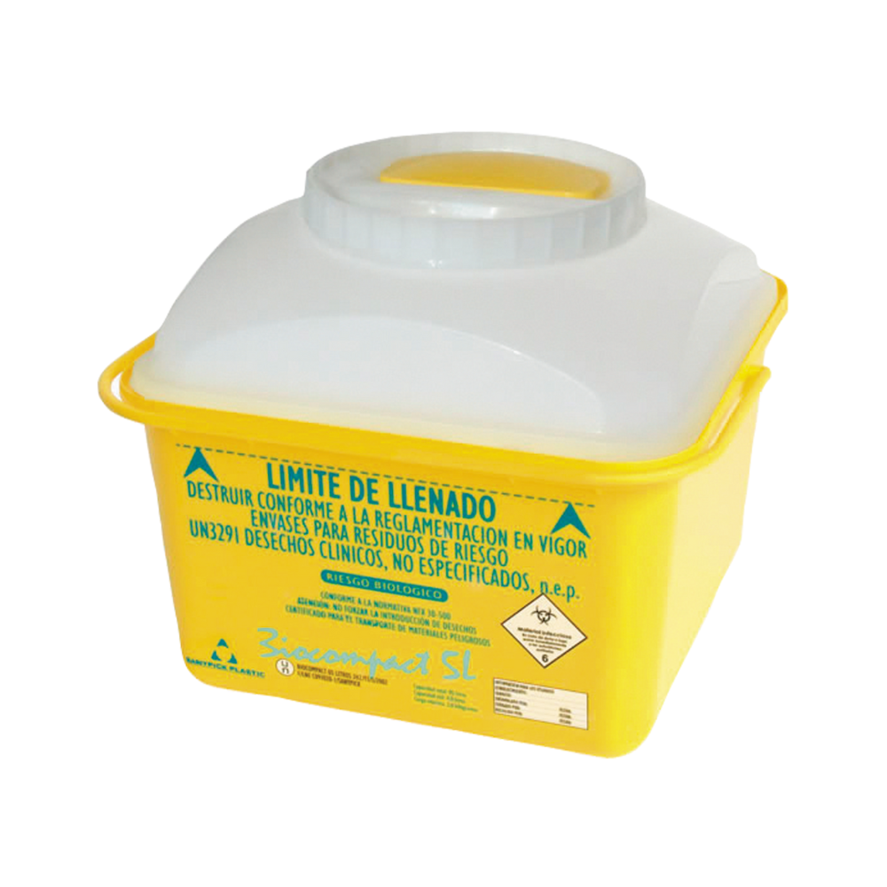 10 COLECTORES DE PLÁSTICO PARA RESIDUOS SANITARIOS PELIGROSOS, 5 L.