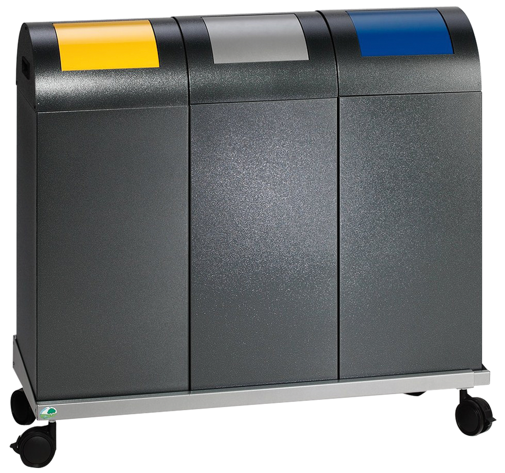 Carro De Acero Para 3 Contenedores De Diseño Con Tapa Abatible.