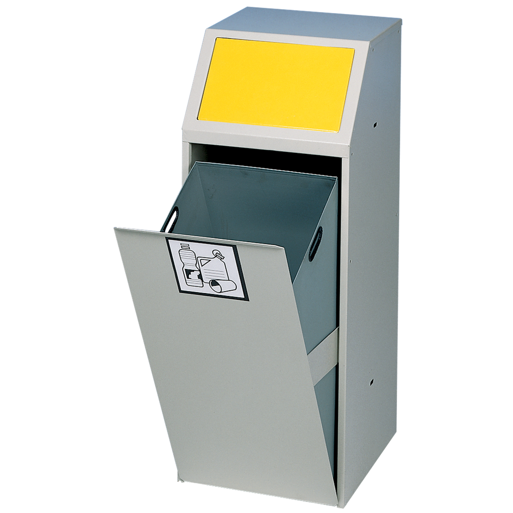 PAPELERA METÁLICA DE ALTA CALIDAD CON FRENTE BASCULANTE PARA RECOGIDA SELECTIVA, 69 L.