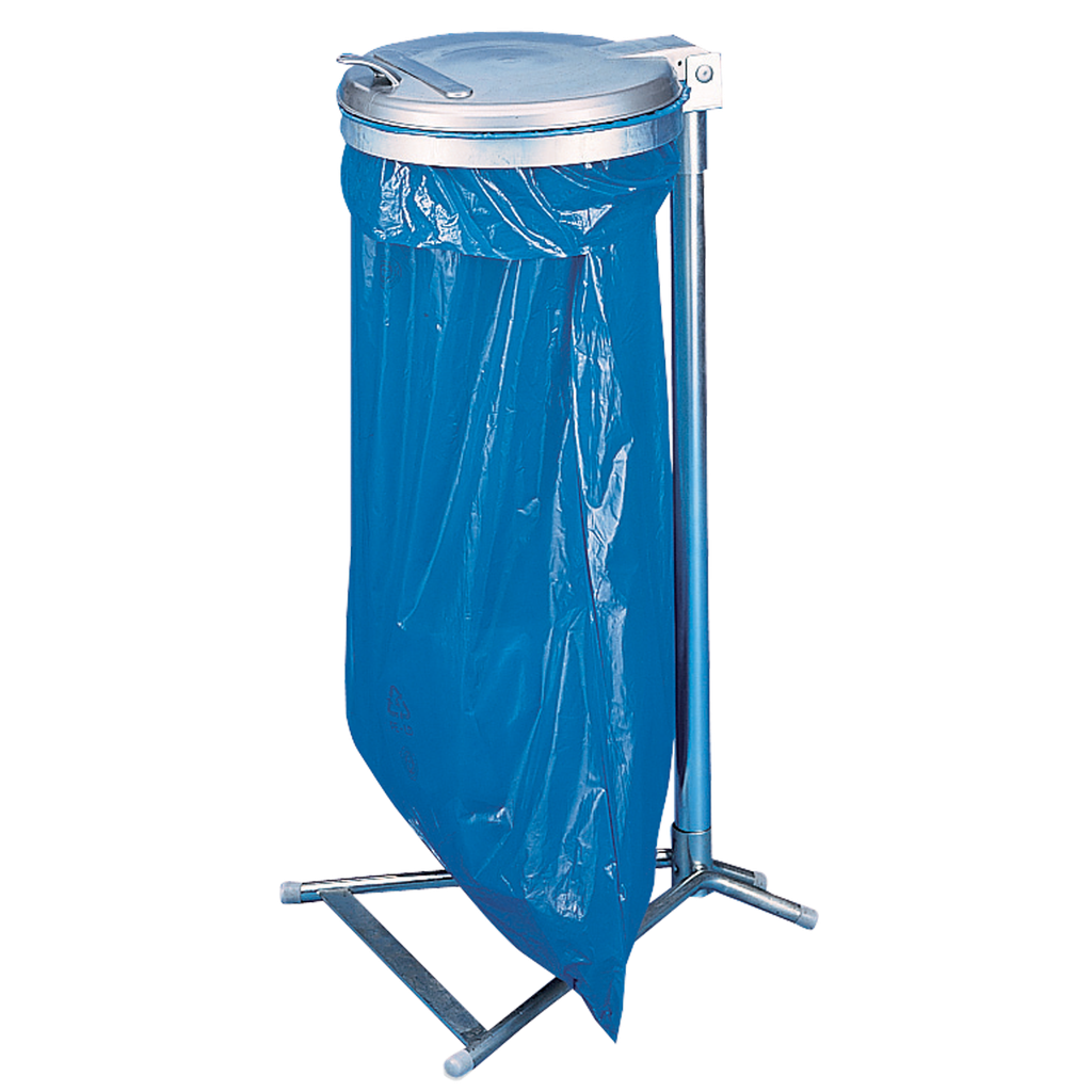 SOPORTE PARA BOLSAS DE BASURA SOBRE PIE CON TAPA DE PLÁSTICO, 110 L.