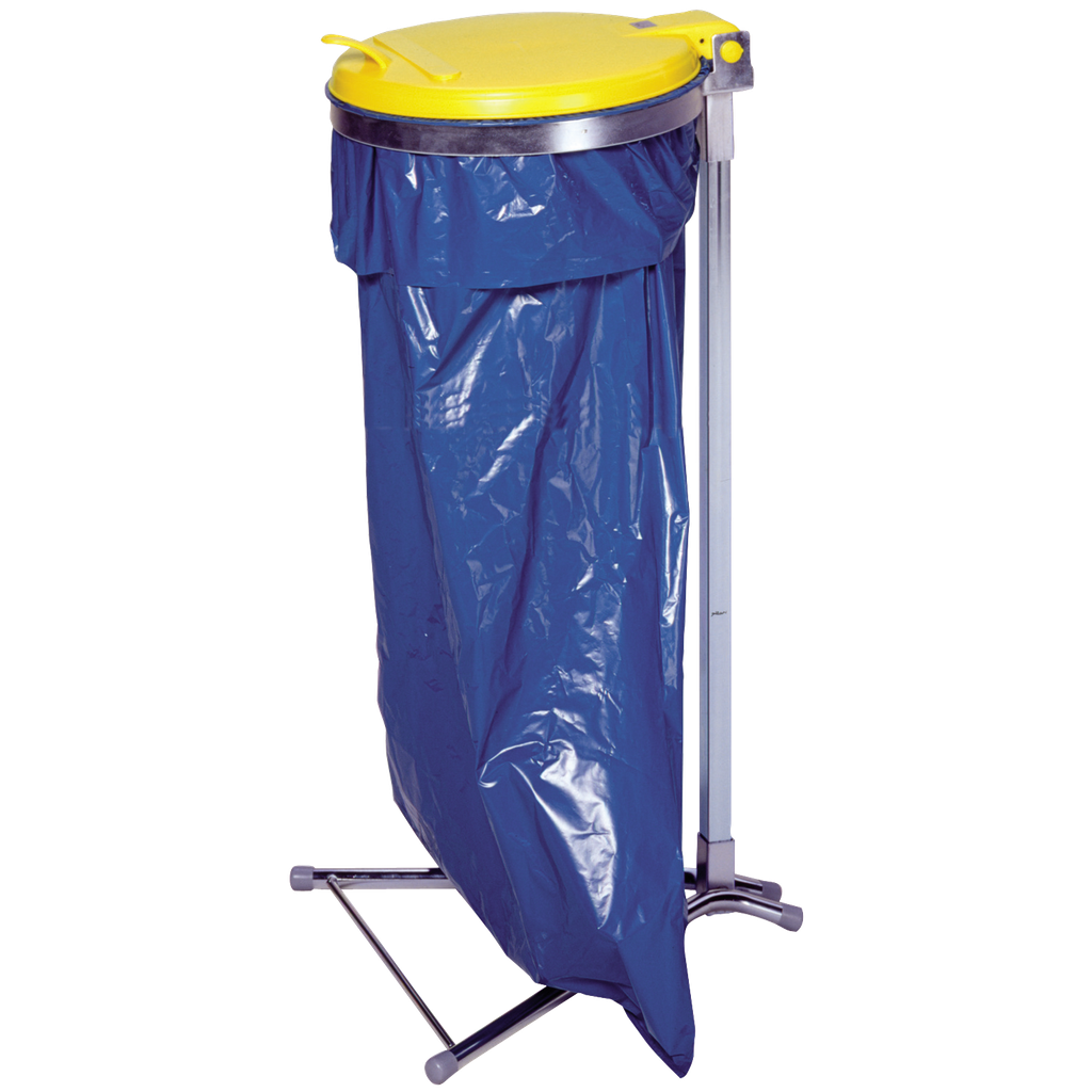 SOPORTE PARA BOLSAS DE BASURA SOBRE PIE CON TAPA DE PLÁSTICO, 110 L.