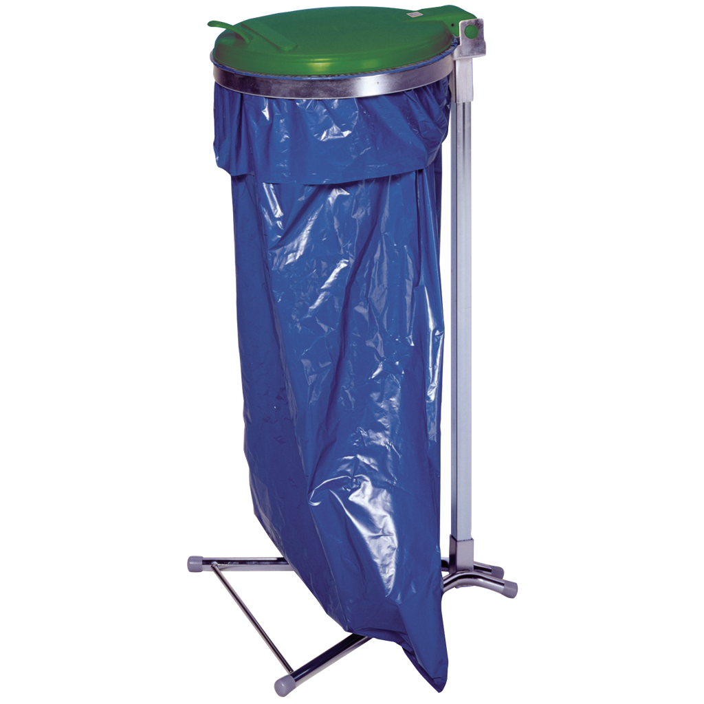 SOPORTE PARA BOLSAS DE BASURA SOBRE PIE CON TAPA DE PLÁSTICO, 110 L.