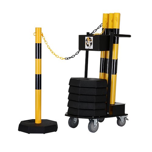 CONJUNTO DE BASTIDOR DE TRANSPORTE Y POSTE DE CADENA NEGRO Y AMARILLO