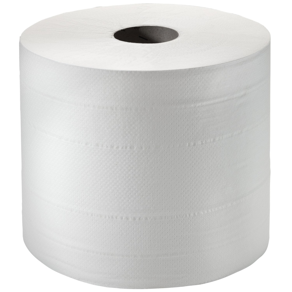 LOTE DE 2 ROLLOS DE PAPEL DE LIMPIEZA BLANCO CON 1000 HOJAS GOFRADAS.