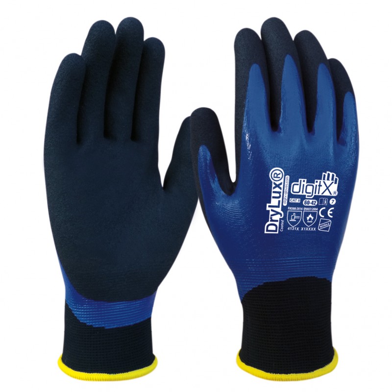 Drylux, Guante Nitrilo Bicapa Azul Granulado Impermeable