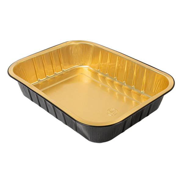 CONTENEDORES LACADOS 1530 ML 23,6x18,5x4,9 CM NEGRO/ORO ALUMINIO (50 UNID.)