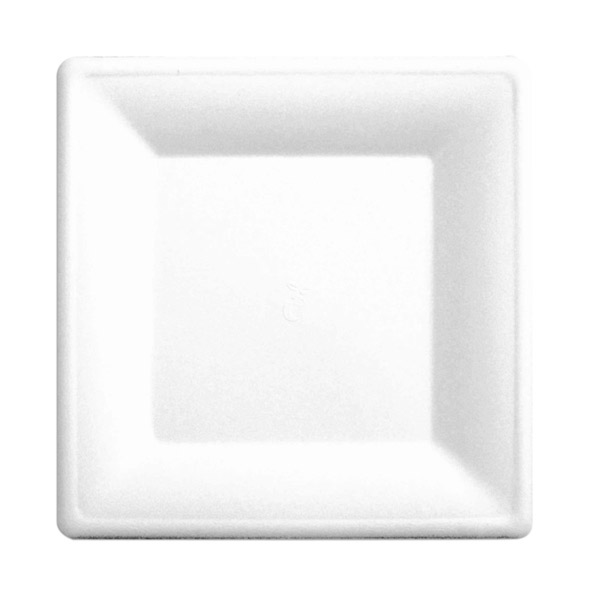 PLATOS CUADRADOS 'BIONIC' 20x20x1 CM BLANCO BAGAZO (500 UNID.)