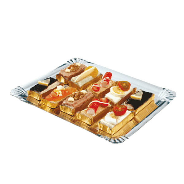 BANDEJAS CATERING DOBLE CARA 1100 G/M2 32x42 CM PLATA/ORO CARTÓN (100 UNID.)