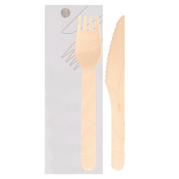 SET 2/1 TENEDOR, CUCHILLO 'MAKAN' 16 CM NATURAL MADERA (100 UNID.)