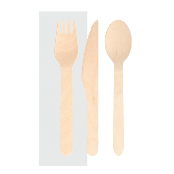 SET 3/1 TENEDOR, CUCHILLO, CUCHARA 'MAKAN' 16 CM NATURAL MADERA (100 UNID.)
