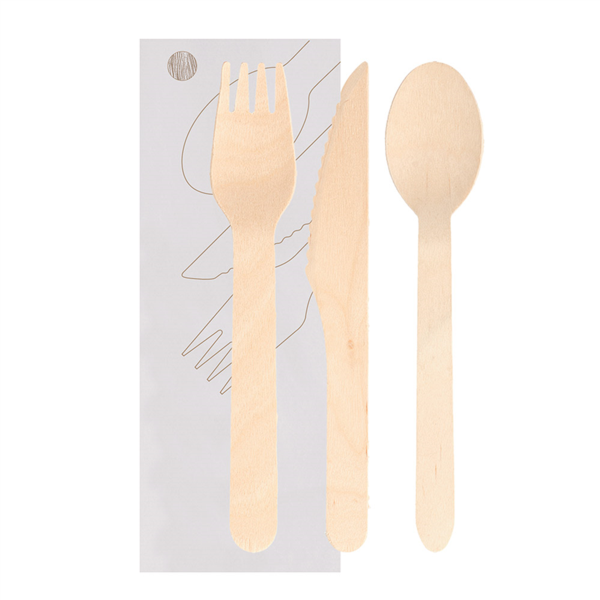 Set 3/1 Tenedor, Cuchillo, Cuchara 'Makan' 16 Cm Natural Madera (100 Unid.)
