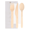 Set 4/1 Tenedor, Cuchillo, Cuchara, Servilleta 'Makan' 16 Cm Natural Madera (100 Unid.)