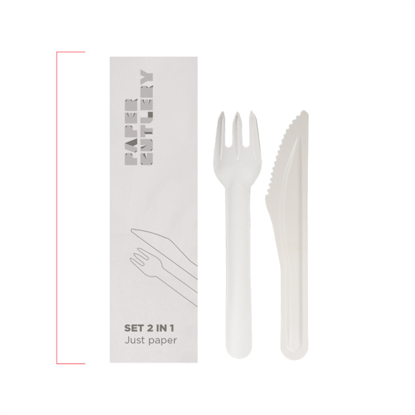 SET 2/1 TENEDOR, CUCHILLO 'PAPER CUTLERY' 15,8 CM BLANCO PAPEL (100 UNID.)