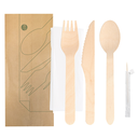 Set 5/1 Tenedor, Cuchillo, Cuchara, Servilleta, Palillo Enfundado 'Makan' 16 Cm Natural Madera (200 Unid.)