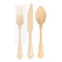 SET 4/1 TENEDOR, CUCHILLO, CUCHARA, SERVILLETA 'CLASSIC' 20 CM NATURAL MADERA (100 UNID.)