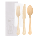 Set 4/1 Tenedor, Cuchillo, Cuchara, Servilleta 'Classic' 20 Cm Natural Madera (100 Unid.)