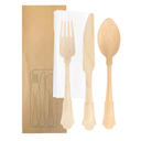 Set 4/1 Tenedor, Cuchillo, Cuchara, Servilleta 'Classic' 20 Cm Natural Madera (100 Unid.)