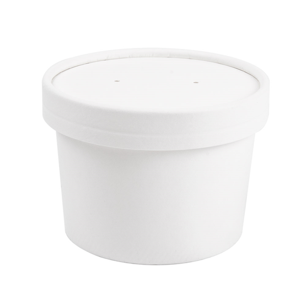 TARRINAS + TAPAS 240 ML - 8 oz 300 + 18 PE G/M2 Ø9/7,5x6 CM BLANCO CARTÓN (250 UNID.)