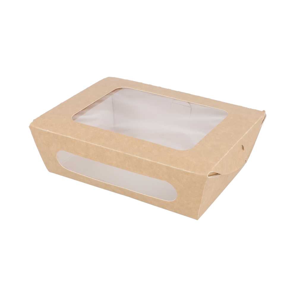 CAJAS PARA ENSALADA CON VENTANA 700 ML - 23,3 oz 391 G/M2 + PE 16x12x5 CM MARRÓN CARTONCILLO (200 UNID.)
