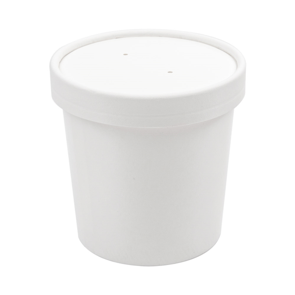 Tarrinas + Tapas 360 Ml - 12 Oz 300 + 18 Pe G/M2 Ø9/7,2X8,4 Cm Blanco Cartón (250 Unid.)