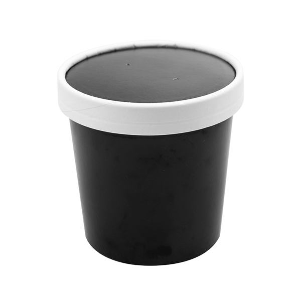 TARRINAS + TAPAS 360 ML - 12 oz 300 + 18 PE G/M2 Ø9/7,2x8,4 CM NEGRO CARTÓN (250 UNID.)