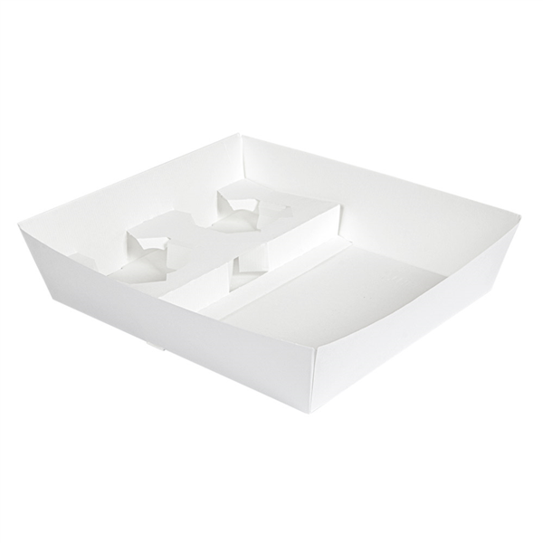 BANDEJAS TRANSPORTE 2 VASOS+1 COMPART. 'THEPACK' 220 G/M2 24,5x22x5,5 CM BLANCO CARTÓN ONDULADO NANO-MICRO (240 UNID.)